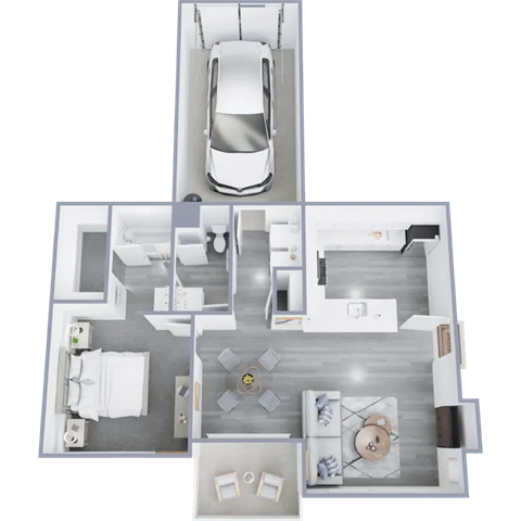 Floor plan for 1 bed, 1 bath, 788 sqft